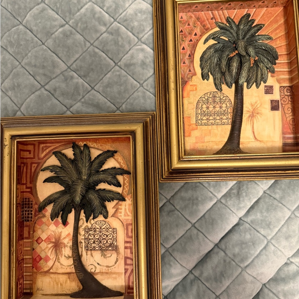 Elegant Palm Tree Wall Art Set in Gold Frames